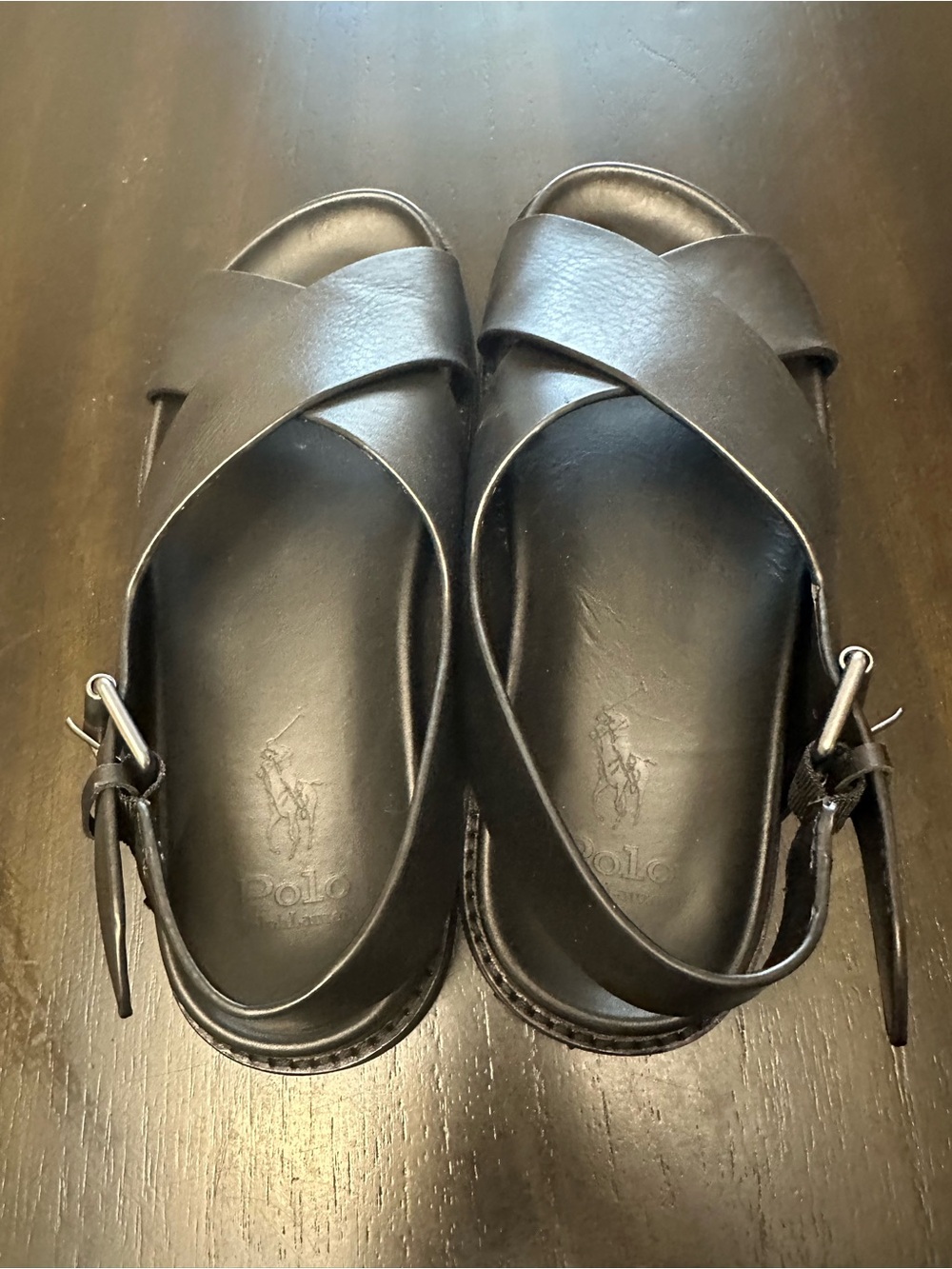 Polo by Ralph Lauren Black Leather Crisscross Strap Sandals
